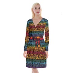 Patterns Rainbow Long Sleeve Velvet Front Wrap Dress by uniart180623