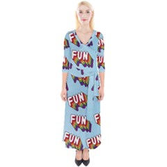 Fun Word Inscription Rainbow Pattern Quarter Sleeve Wrap Maxi Dress by uniart180623