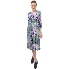 Beautiful Rosemary Floral Pattern Ruffle End Midi Chiffon Dress by Ravend