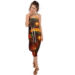 Dragon Art Fire Digital Fantasy Waist Tie Cover Up Chiffon Dress by Celenk