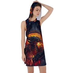 Dragon Art Fire Digital Fantasy Racer Back Hoodie Dress by Celenk