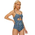 Lotus Bloom In The Calm Sea Of Beautiful Waterlilies Knot Front One-Piece Swimsuit View3
