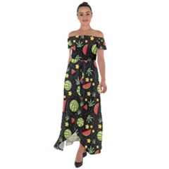 Watermelon Berries Patterns Pattern Off Shoulder Open Front Chiffon Dress by uniart180623