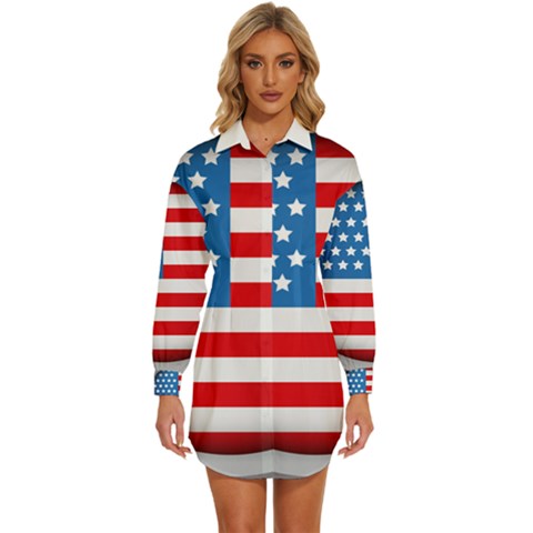 United Of America Usa Flag Womens Long Sleeve Shirt Dress by Celenk