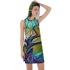 Tree Magical Colorful Abstract Metaphysical Racer Back Hoodie Dress by Simbadda