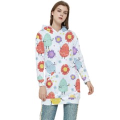 Easter Seamless Pattern With Cute Eggs Flowers Women s Long Oversized Pullover Hoodie by Simbadda