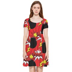 Pop Art Comic Pattern Bomb Boom Explosion Background Inside Out Cap Sleeve Dress by Simbadda