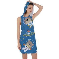 Seamless-pattern-funny-astronaut-outer-space-transportation Racer Back Hoodie Dress by Simbadda