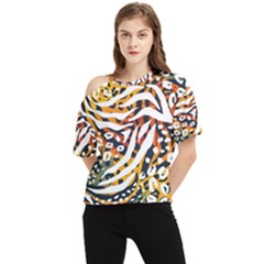 Abstract Geometric Seamless Pattern With Animal Print One Shoulder Cut Out Tee by Simbadda