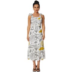 Doodle-seamless-pattern-with-autumn-elements Tie-strap Tiered Midi Chiffon Dress by Simbadda