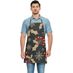 Christmas-pattern-with-snowflakes-berries Kitchen Apron by Simbadda