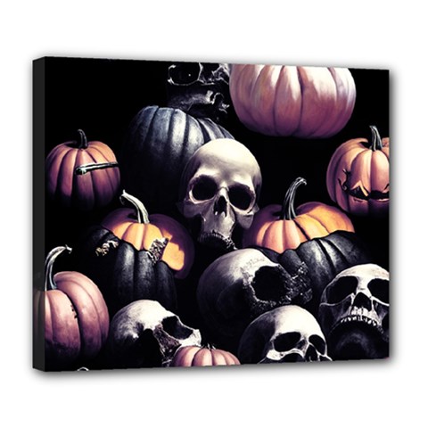 Halloween Party Skulls, Demonic Pumpkins Pattern Deluxe Canvas 24  X 20  (stretched) by Casemiro