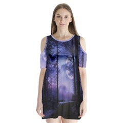 Moonlit A Forest At Night With A Full Moon Shoulder Cutout Velvet One Piece by Proyonanggan