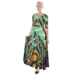 Monkey Tiger Bird Parrot Forest Jungle Style Half Sleeves Maxi Dress by Grandong