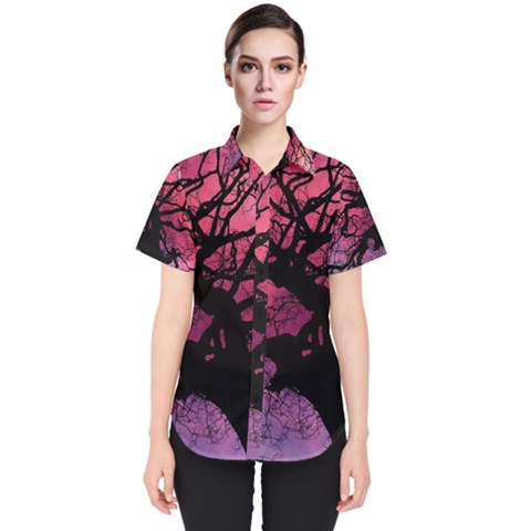 Trees Silhouette Sky Clouds Sunset Women s Short Sleeve Shirt by Bangk1t