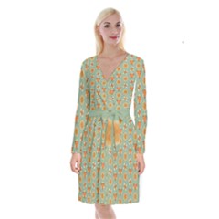 Floral Pattern Long Sleeve Velvet Front Wrap Dress by Amaryn4rt