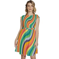 Swirl Twirl Rainbow Retro Cap Sleeve High Waist Dress by Ravend