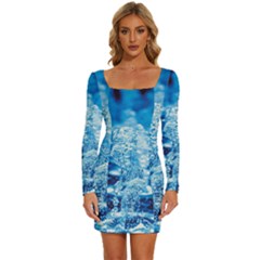 Water Blue Wallpaper Long Sleeve Square Neck Bodycon Velvet Dress by artworkshop