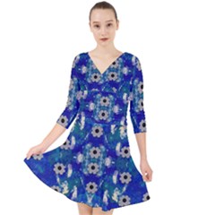 Oilpainting Blue Flowers In The Peaceful Night Quarter Sleeve Front Wrap Dress by pepitasart