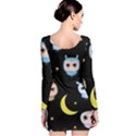 Cute-owl-doodles-with-moon-star-seamless-pattern Long Sleeve Velvet Bodycon Dress View2