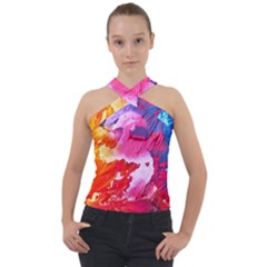 Colorful-100 Cross Neck Velour Top by nateshop