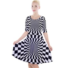 Optical-illusion-chessboard-tunnel Quarter Sleeve A-line Dress by Bedest