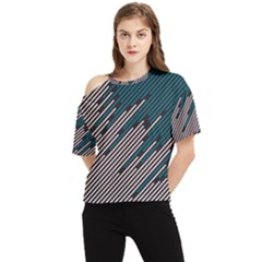 Abstract Diagonal Striped Lines Pattern One Shoulder Cut Out T-shirt by pakminggu