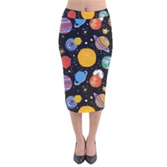 Circle Illustration Space Art Cute Pattern Velvet Midi Pencil Skirt by pakminggu