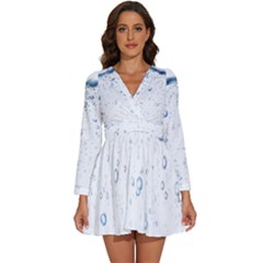 Blue Oxygen-bubbles-in-the-water Long Sleeve V-neck Chiffon Dress  by Sarkoni