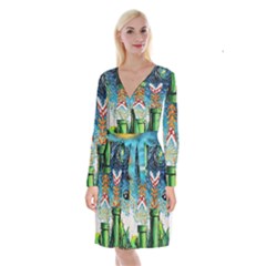 Game Starry Night Doctor Who Van Gogh Parody Long Sleeve Velvet Front Wrap Dress by Sarkoni