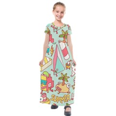 Summer Up Cute Doodle Kids  Short Sleeve Maxi Dress by Bedest