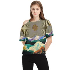 Surreal Art Psychadelic Mountain One Shoulder Cut Out T-shirt by Ndabl3x