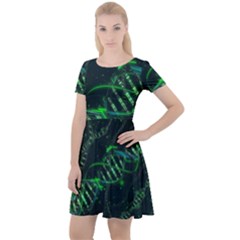 Green And Black Abstract Digital Art Cap Sleeve Velour Dress  by Bedest