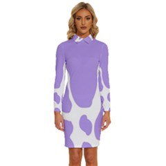 Cow Print, Aesthetic,violelilac, Animal, Purple, Simple Long Sleeve Shirt Collar Bodycon Dress by nateshop