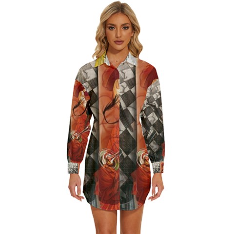 Left And Right Brain Illustration Splitting Abstract Anatomy Womens Long Sleeve Shirt Dress by Bedest
