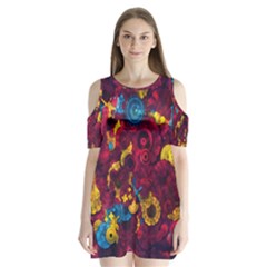 Psychedelic Digital Art Colorful Flower Abstract Multi Colored Shoulder Cutout Velvet One Piece by Bedest