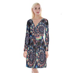 Psychedelic Colorful Abstract Trippy Fractal Long Sleeve Velvet Front Wrap Dress by Bedest