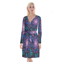 Purple Psychedelic Art Pattern Mosaic Design Fractal Art Long Sleeve Velvet Front Wrap Dress by Bedest