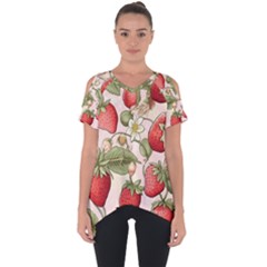 Strawberry Fruit Cut Out Side Drop T-shirt by Bedest