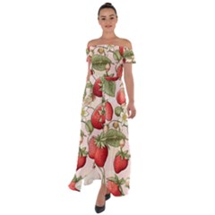 Strawberry Fruit Off Shoulder Open Front Chiffon Dress by Bedest