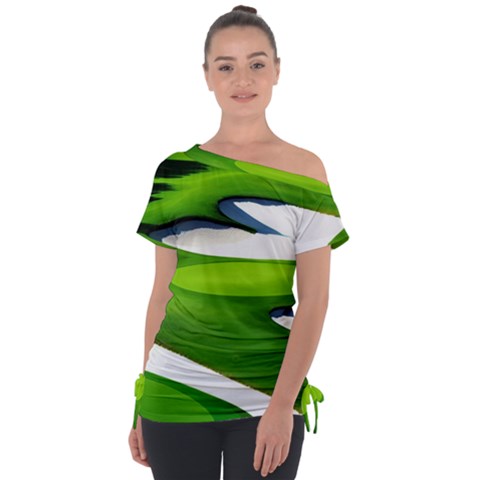 Golf Course Par Green Off Shoulder Tie-up T-shirt by Sarkoni