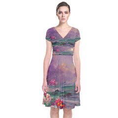 Abstract Flowers  Short Sleeve Front Wrap Dress by Internationalstore