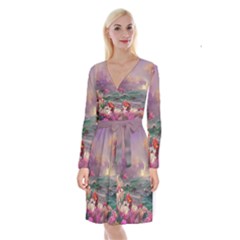 Abstract Flowers  Long Sleeve Velvet Front Wrap Dress by Internationalstore