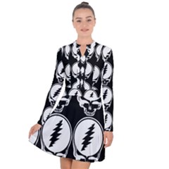 Black And White Deadhead Grateful Dead Steal Your Face Pattern Long Sleeve Panel Dress by Sarkoni