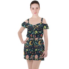 Alien Rocket Space Aesthetic Ruffle Cut Out Chiffon Playsuit by Sarkoni