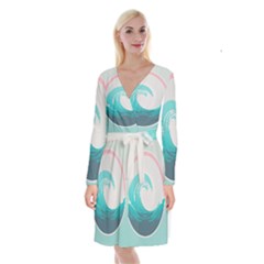 Tidal Wave Ocean Sea Tsunami Wave Minimalist Long Sleeve Velvet Front Wrap Dress by uniart180623