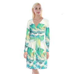 Waves Ocean Sea Tsunami Nautical Painting Long Sleeve Velvet Front Wrap Dress by uniart180623