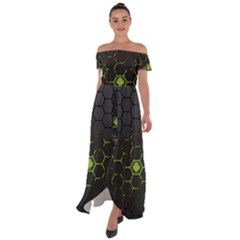 Green Android Honeycomb Gree Off Shoulder Open Front Chiffon Dress by Ket1n9