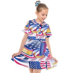Independence Day United States Of America Kids  Short Sleeve Shirt Dress by Ket1n9