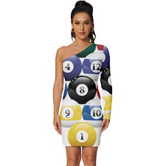 Racked Billiard Pool Balls Long Sleeve One Shoulder Mini Dress by Ket1n9